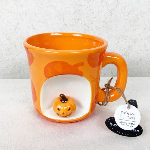 Market Finds 3D Figural Pumpkin Mug Jack O Lantern Halloween Hand Painted - Picture 1 of 8